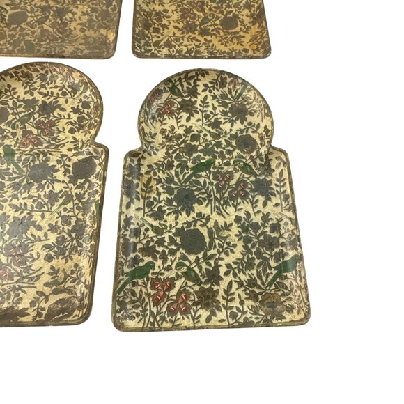 Vintage Viking Import Japan Drink Trays Set Floral Birds Gold Florentine Style - Picture 3 of 15